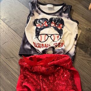 Baseball sister outfit sparkle in pink